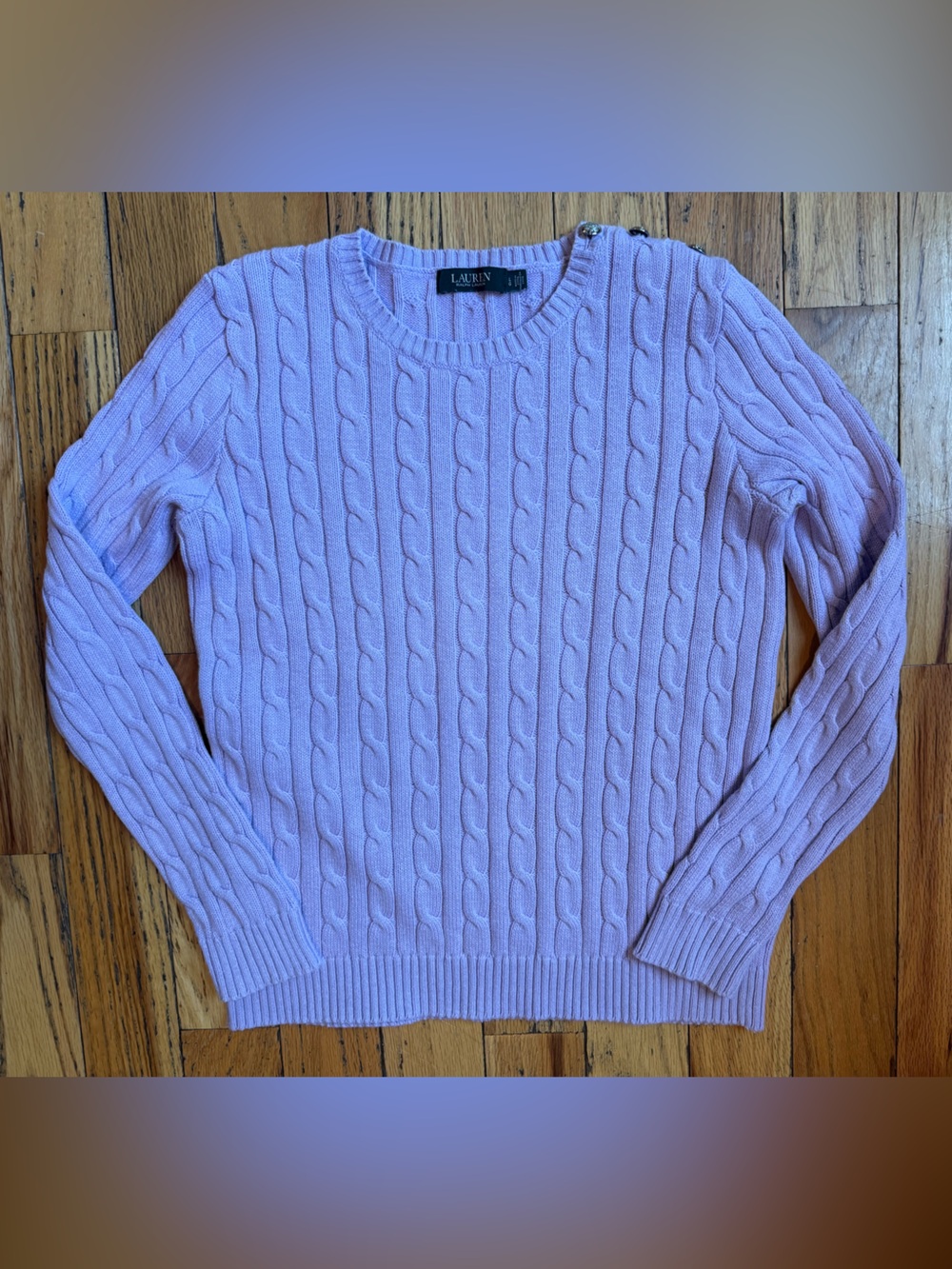 Lauren Ralph Lauren Cable Knit Button Shoulder Sweater Lavender Women Sz Large - Picture 2 of 13